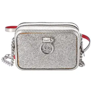 Pre-owned christian louboutin Leather Crossbody Bags Rubylou Mini Shoulder Bag Silver Glitter Classic Camera Bag