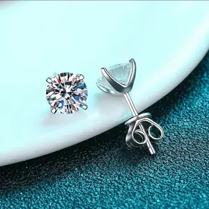 D-Color VVS 925 Sterling Silver Four Prong Moisanite Stud Earing, Studs Earrings, High Quality Earrings