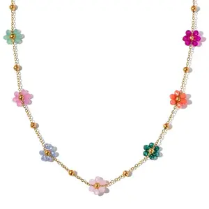 Women's Dainty Gold-Plated Stainless Steel Daisy Flower Necklace Set, Choker with Flower Charms & Ornamental Design, Elegant Birthday Gift Jewelry, Daisy Flower Necklaces, Flower Charms Necklaces