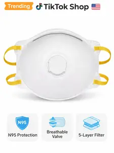 Disposable N95 Particulate Respirator Mask with Valve 3 Pack Breathable Dust Protection 5-Layer Filter Safety Mask for Construction DIY Projects - Healthcare, Protective
