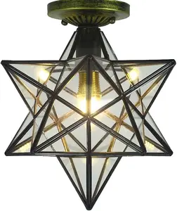 Clear Glass Star Flush Mount Moravian 12'' Star Ceiling Light Shade with E26 Bulb Close To Ceiling Light Fixtures for Indoor Restaurant Cafe Loft Bar Living Study Room Corridor Aisle (30cm)