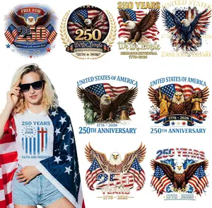 DTF Transfers Ready to Press - 9 PCS 4th of July Iron on Transfers for T-Shirts, 250th Anniversary USA Heat Decals Vinyl Design for DIY Memorial Day Independence Day Clothes Bagpack Hoodie Hat