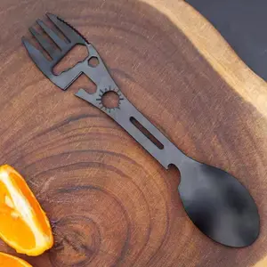 Ester gift-Stainless Steel Multifunctional Outdoor Fork Spoon Detachable Tableware 10-in-1 Utility Spork with Can Opener, Bottle Opener, Hex Wrench, and Compass