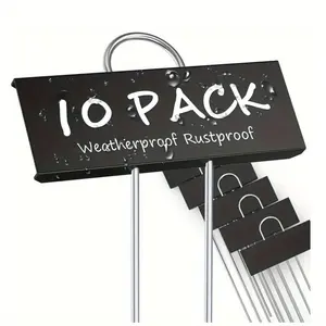 10 piece metal plant labels, waterproof garden markers, 10.6 inches in height, label area 3.5 inches X 1.2 inches, reusable seedling tags for vegetable, herb, flower seeds and greenhouses - black