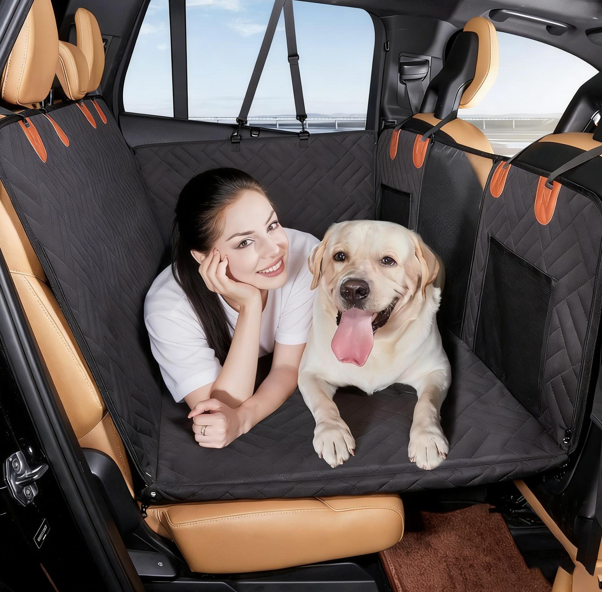 Back Seat Extender with With double-sided cushioning,Dog Seat Cover for Back Seat,Hard Bottom Car Seat Cover for Dogs,Dog Hammock for Car,Back Seat Pet Cover for Dogs(Black,for Car/SUV/Small Truck)
