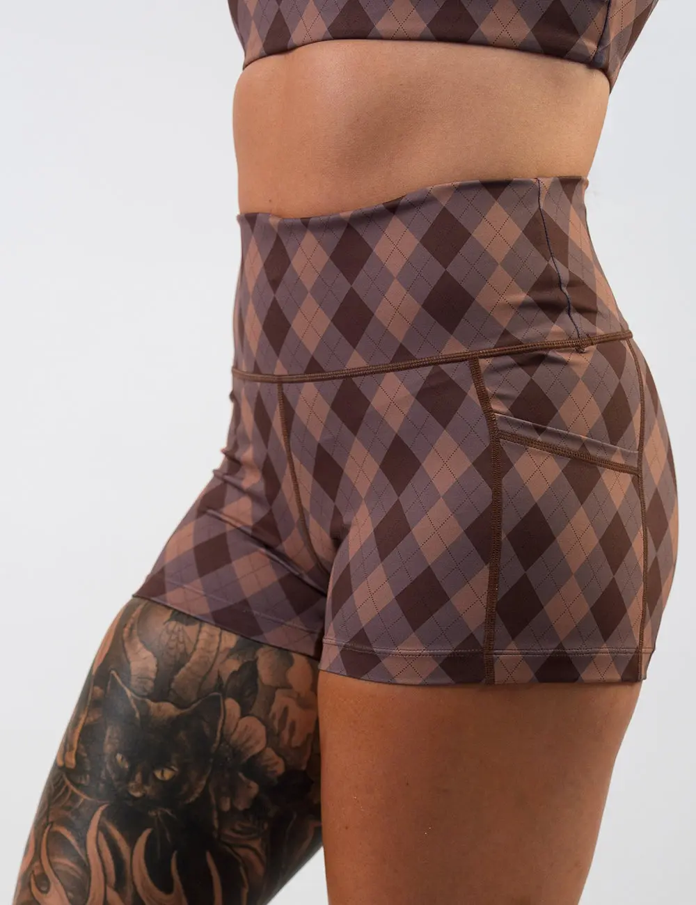 CVG Plaid Active Shorts - Polyester-Spandex Fabric Bottoms for Cafe, Beach Use, Print