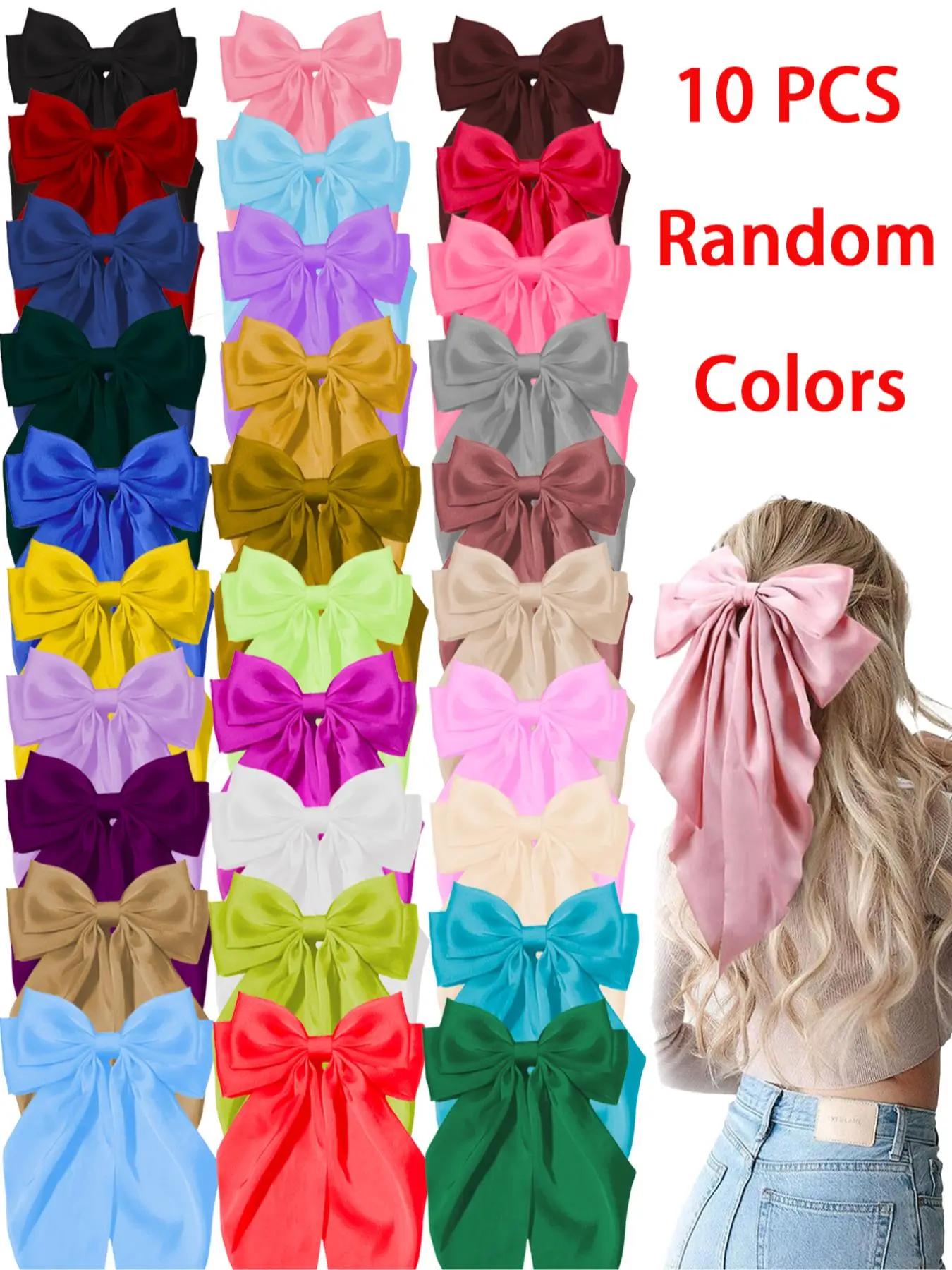 Random Color Bow Decor Hair Clips, Gifts for Her, Cute Hair Accessories for Women & Girls, Minimalist Headwear Suitable for Thick Hair, Barrettes Hair