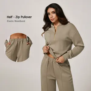 TimeOFF Women's Tracksuit Set – Half-Zip Pullover, Elastic Waistband for Comfort & Relaxed Fit in Casual Outings, Lounging & Daily Wear