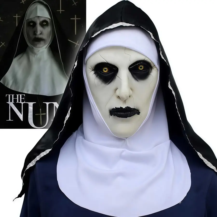 Ultra-Realistic Evil Nun Latex Mask, Scary Full-Head Costume with Religious Garment for Halloween and Haunted Houses