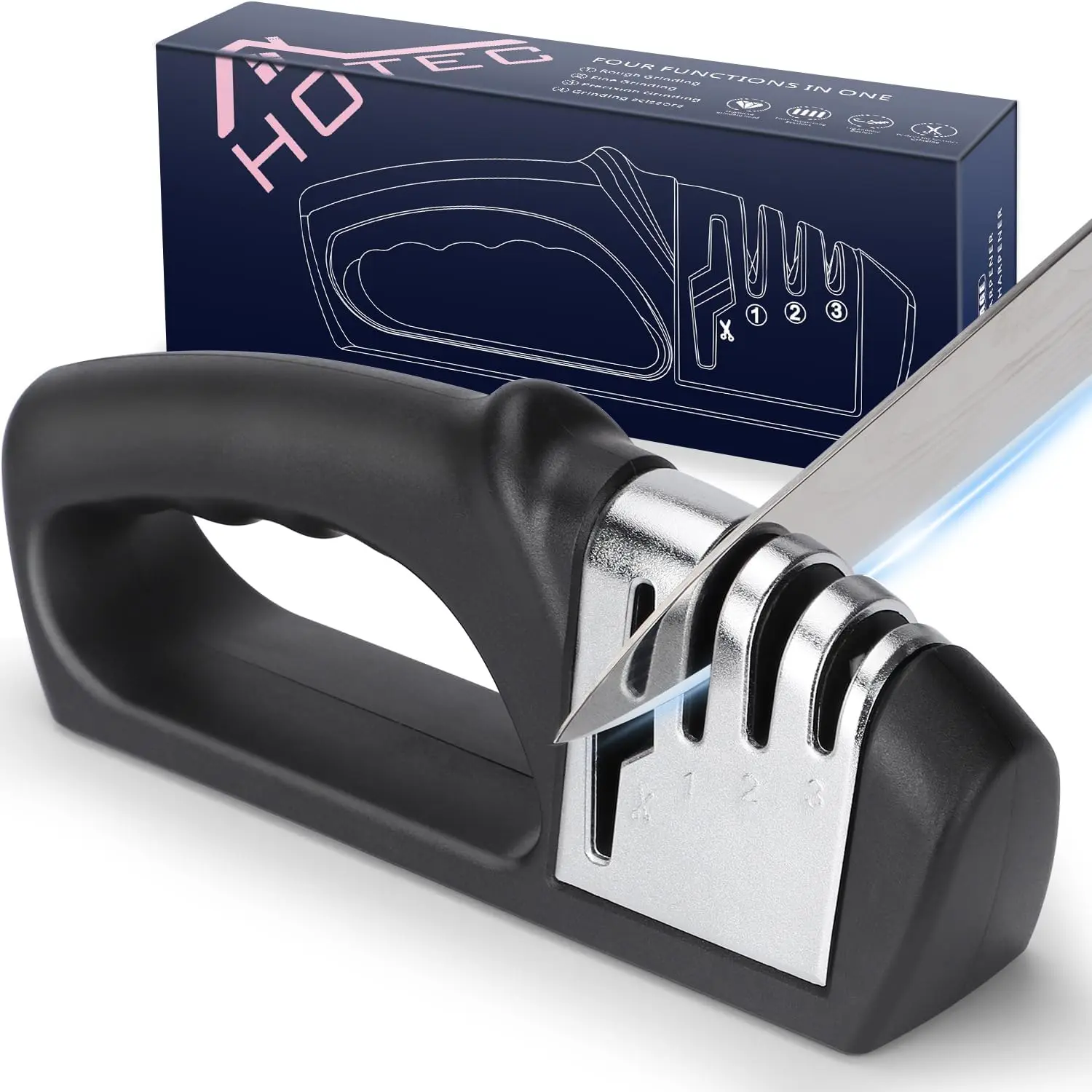 4in1  Sharpener, 3 Stage Manual Sharpener for Sharpening Kitchen  1 Stage for - Ceramic Stone, Tungsten Carbide Plates,  rods