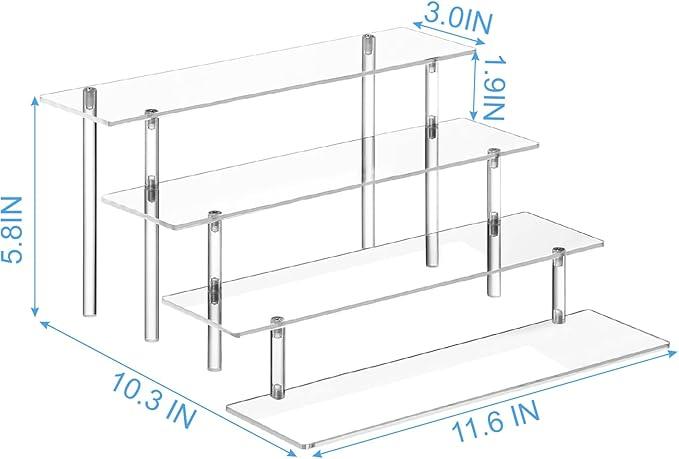New Deal - 4 Tier Acrylic Perfume Organizer Stand Clear Display Risers for Perfume Cologne Cosmetic Skincare Funko POP Dessert Cupcake Stand Holder 11.6 IN Long 3.0 IN Wide 5.8 IN Total Height