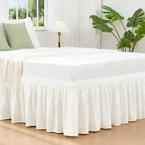 Wrap Around Cream King Size Bed Skirt 14 Inch Drop, Elastic Dust Ruffle Easy to Put On, Bedskirt Machine Washable Dryable and