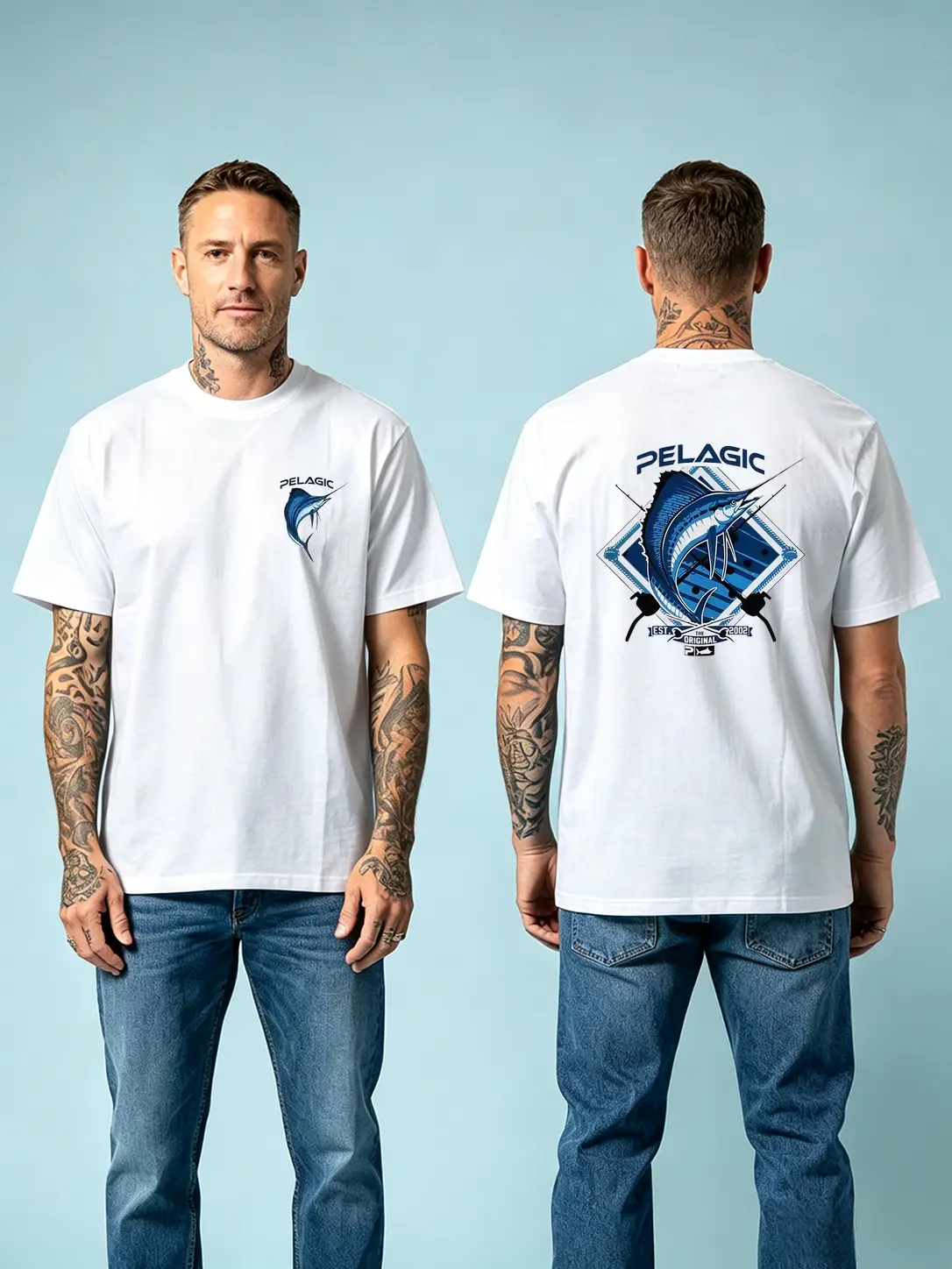 Men's 100% Cotton Short Sleeve Pelagic Original Marlin Fishing Graphic T-Shirt - Ocean Sport Marine Style Garment, Ideal for Birthday Day, Christmas Casual Classic Wear, Street, Vintage, Machine Washable, Cold Wash, Classic Everyday Fit, Retro, Tops, Stre