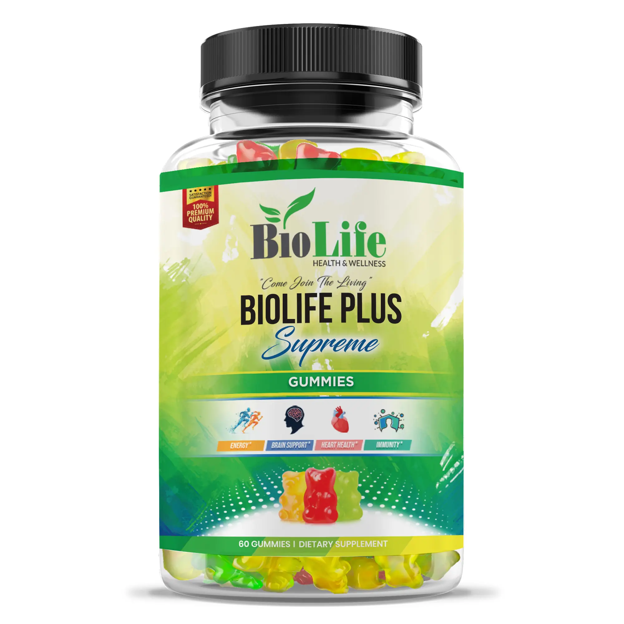 Biolife Plus Supreme Men & Women Multivitamin Gummy - Overall Health & Immune Support - Vitamin A C D E B5 B6 B12 Folate Biotin and Zinc Choline Inositol - 60 Chewable Multi Vitamin Gummies for Adults