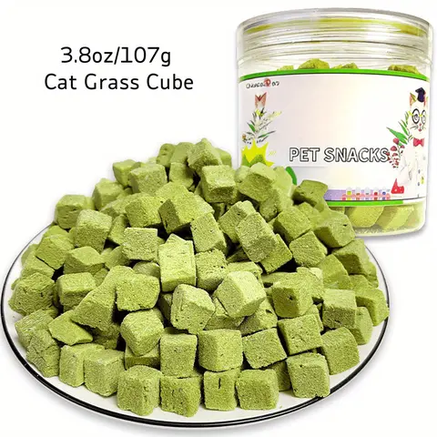 Freeze-Dried Chicken Flavored Feline Grass Treats (3.8oz/107g) - Universal Natural Indoor Cat Treats, 18-Month Shelf Life, Teeth Cleaning, Hairball Aid, Digestive Health Support for Daily Use