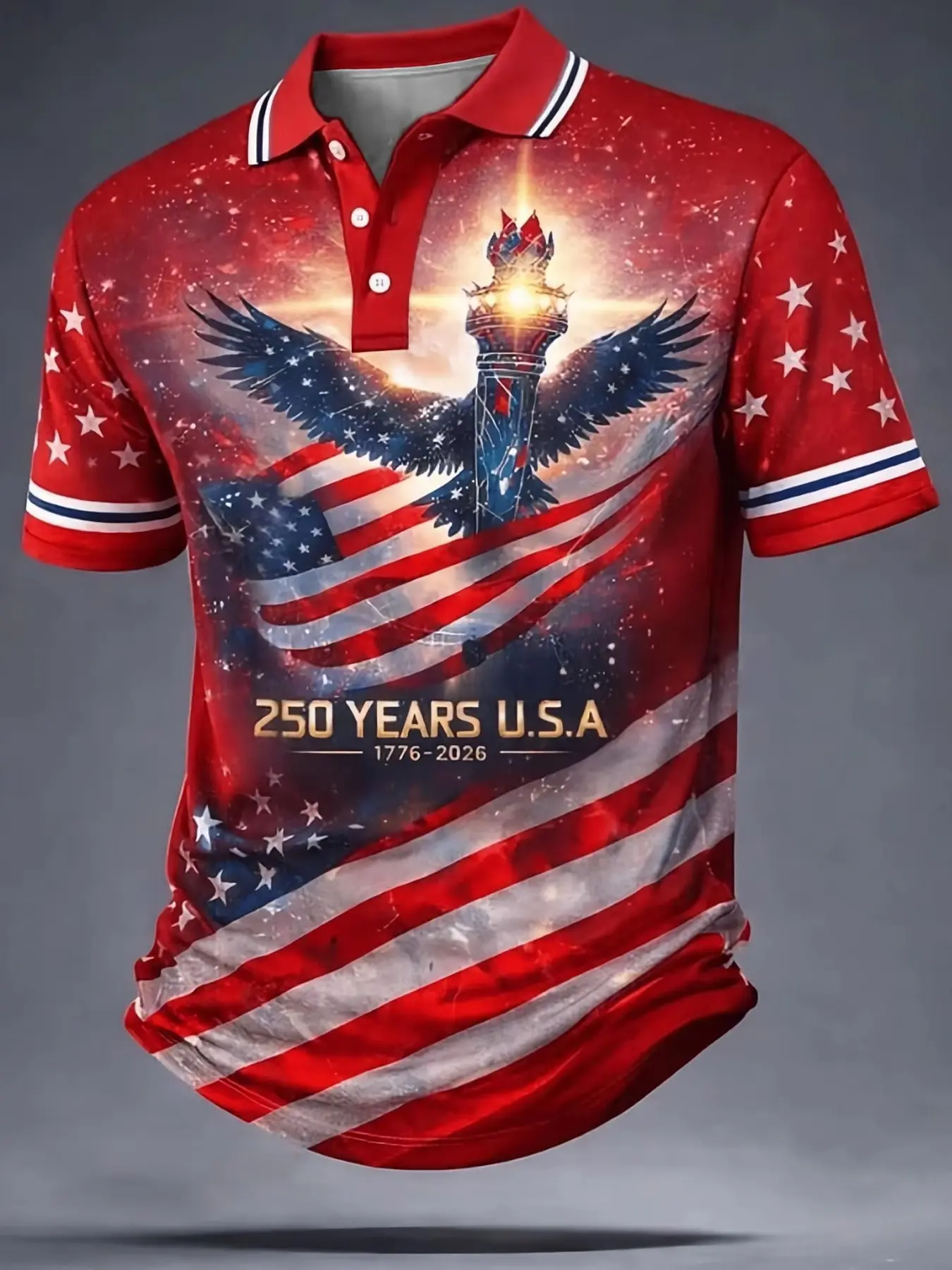 Men's New American Independence Day Patriotic Polo Shirt, Casual Fashion Style, Short Sleeve Collar, Symbolic of Freedom and Democracy