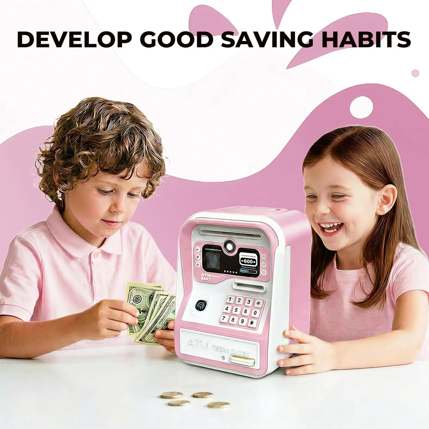 Durable Electronic ATM Piggy Bank Toy for Kids - Password Code Lock, Secure ABS Savings Box for Coins & Cash, Boys & Girls Birthday Christmas Gift mini