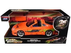 Brian's Toyota Supra Orange with Graphics "Fast & Furious 25th Anniversary" Series 1/24 Diecast Model Car by Jada