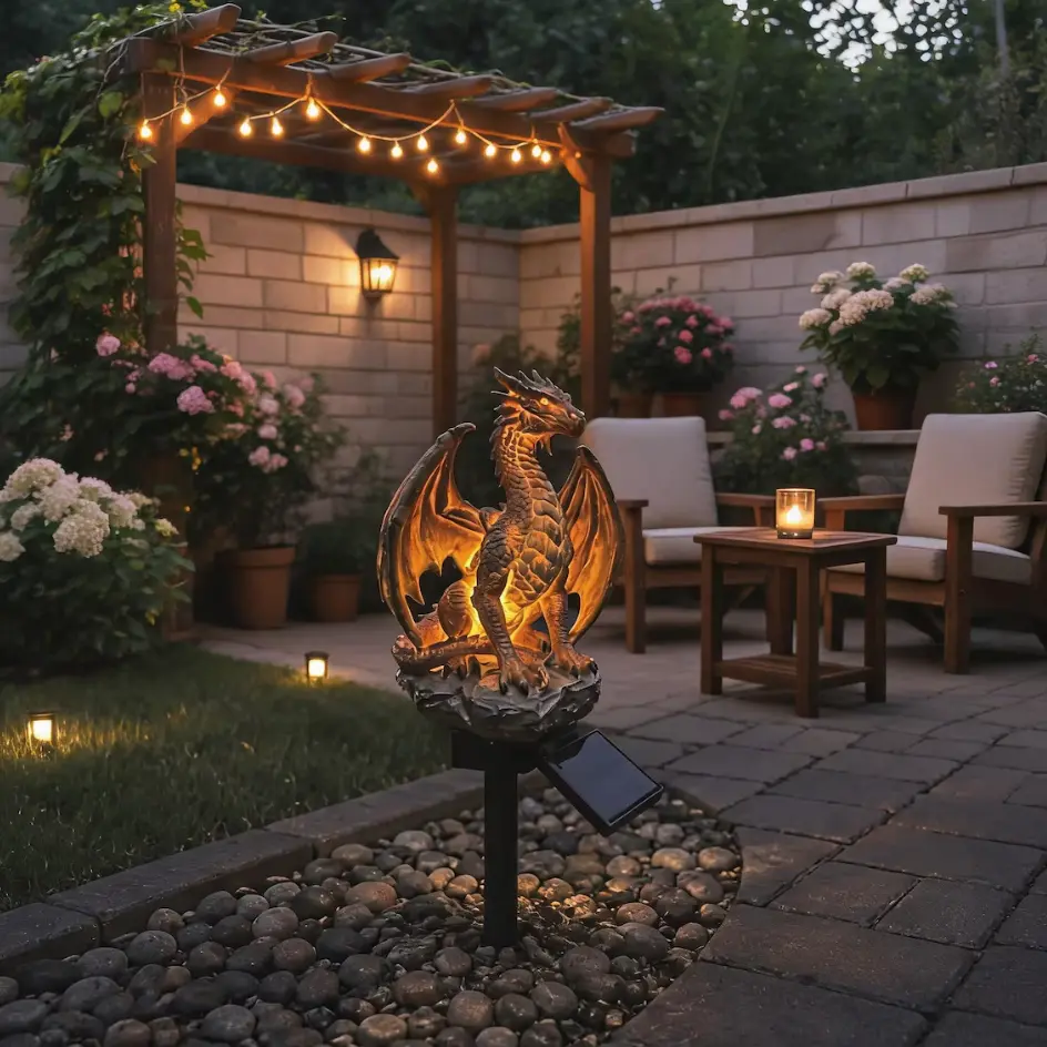 Solar Dragon Garden Stake Light, Fantasy Winged Dragon Statue with Glowing LED Body,Waterproof Outdoor Pathway Decor for Yard, Lawn, Patio, Mystical Mythical Yard Art, Unique Fantasy Gift for Dragon Lovers Enthusiasts,Yard Lawn Fantasy Dragon Statue Decor