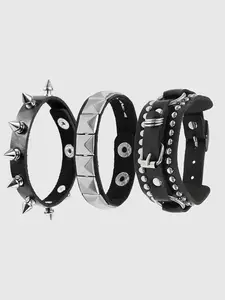 3Pcs 80s Retro Punk Rock Cuff Bracelet，Adjustable Emo Spike Studded PU Leather Wristband Unisex Fashion Accessory