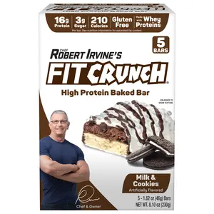 FITCRUNCH Milk and Cookies, High Protein Baked Bar, 16g Protein, 5ct