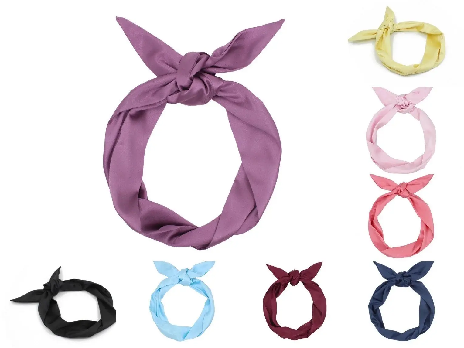 JuneStudioDesign Unisex Multi-Use Extra Long Wide Wired Cotton Satin Silk Hair Scarf - Turban, Holiday Headband, Hair Wrap with Twisted, Dolly Bow, Tie Knot Styles