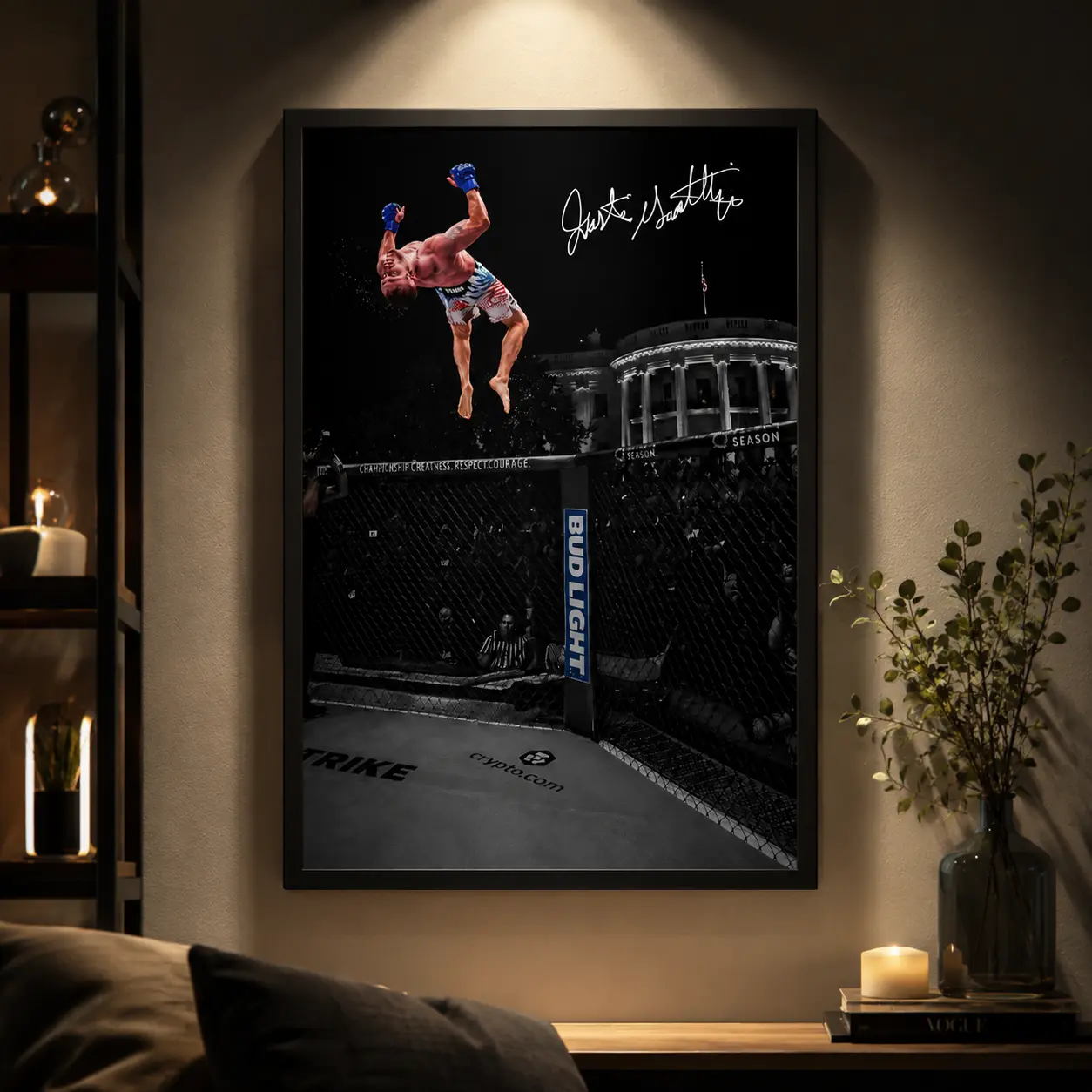 Justin Gaethje Signed UFC 250 Freedom MMA Poster - Iconic White House Backflip Print, High-Quality Home Decor, MMA Fight Fan Gift