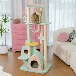 57.1" Aesthetic Multi-Color Cat Tree Tower with Dreamy Morandi Color, Cat Scratching Post with Sisal Rope, Stable Base for Large Cats Kitten Kitty