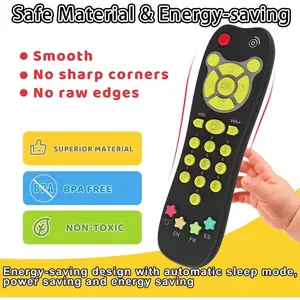 Baby TV Remote Toy, Toddlers Remote Control Toy Kids Realistic Play Remote Early Educational Baby Musical Toys with Light and Sound English French Spanish for Infant Boys Girls 6 Month+, Black