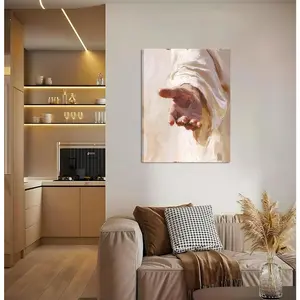 Framed Jesus Canvas Wall Art Christian The Hand of God Wall Decor Painting for Church Prayer Room Living Room Home Decor Religious Bible Pictures Posters Prints