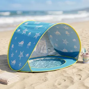 Apojungle Pop Up Baby Beach Tent with Built-in Splash Pool UPF 50+ UV Protection Sun Shade Canopy Instant Portable Play Tent for Beach Backyard Outdoor Summer Fun Blue Ocean Pattern