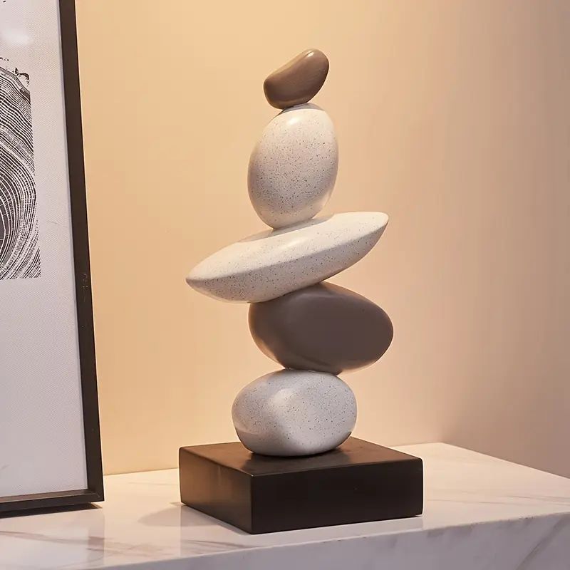 1pc Y-Resin Stone Stacking Ornament - Vintage Resin Art Home Decor Statue, 1-Piece, Stone Top, Earth Colors, Neutral Earthy Tones, Natural Sandstone Effect, Multi-Tiered Design, Stable Base, No Power Needed, Indoor Living Room Centerpiece, One-Piece
