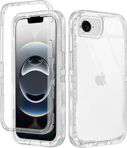 For iPhone 16e Case Clear [Non Yellowing] Shockproof Dust/Drop Proof 3-Layer Protection [Without Screen Protector] Rugged Heavy Duty Cover Case for iPhone 16e 6.1",Clear
