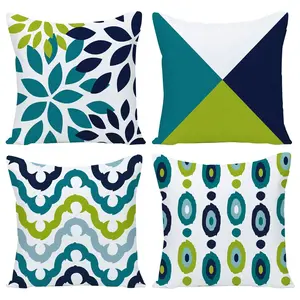 4-piece green and blue abstract geometric pattern decorative throw pillow covers, with zipper closure, machine washable, suitable for living room, bedroom, sofa, car decoration, seat cushion covers, home decorations (only includes pillow covers, not inclu