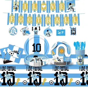 World Cup 9/13 Piece Set New Messi Football Party Birthday Supplies Banner Plates Cups Napkins Balloons Cake Picks Set