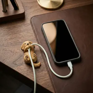 Dog Cable Holder for Desk — Stick-On Phone Charger Organizer