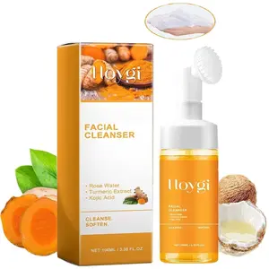 Glow Wash Turmeric Face Wash With Brush, Turmeric Facial Cleanser Deep Cleansing Skin, Moisturizing Glowing Exfoliating Turmeric Foaming Scrub Facial Gentle Moisture