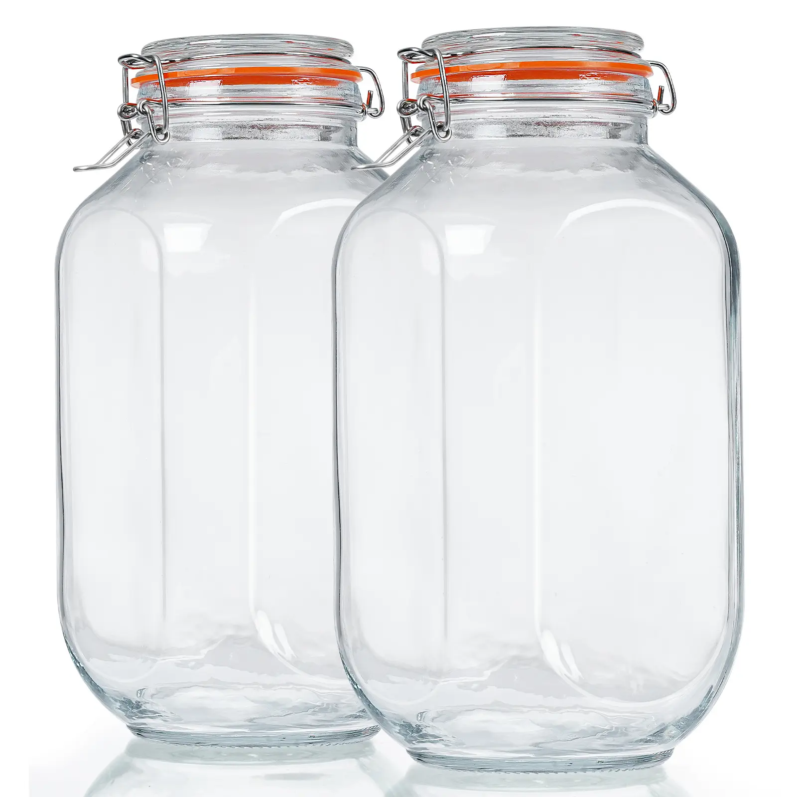 2 Pc Large Glass Pickle Jars for Fermenting, 1 Gallon Square Glass Storage Jars with Airtight Lids, Clear Glass Canister for Flour, Cookie, Candy, Kombucha, Sun tea(Extra Labels and Gasket)