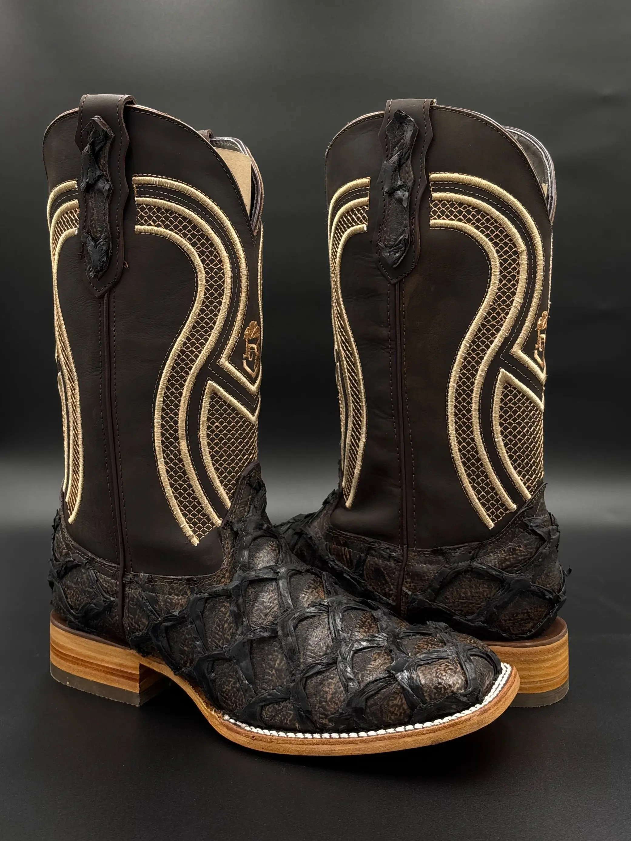 Leather Embossed Boot Brown Fish- True To Size