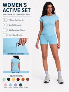 Women's Sporty Sports Set, Short Sleeve Top & Shorts, Quick Dry Fitness Wear, Yoga Training, Daily Running, Outdoor Activities, Sporty Crew Neck