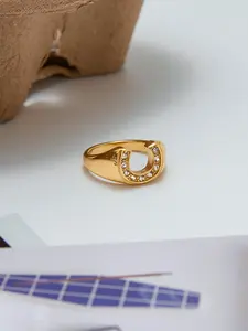 Ladies U Shaped White Zircon Stainless Steel 18k Gold Plated Anti Allergy Classic Style Modern Urban Professional Style Matching Elegant Fashion Rings Geometric Design Ring Elegant Everyday Ring