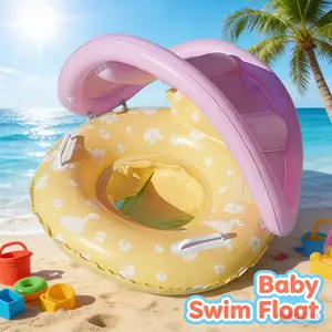 Little Swan Floral Shaded Inflatable Pool Float, Fresh Pastoral Print, Sun Protection Canopy, Thickened PVC, Fun Summer Water Play