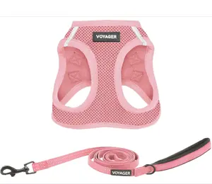 Voyager Step-in Air All Weather Mesh Harness and Reflective Dog 5 ft Leash Combo with Neoprene Handle, for Small, Medium and Large Breed Puppies by Best Pet Supplies - Harness Leash Set (Pink), XS