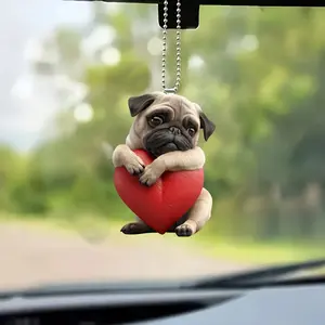 Adorable Pug Keychain with Heart - Acrylic Car Interior DecorationMother