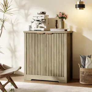 【GARVEE】30" Large Fluted Buffet Cabinet with Storage, Modern Farmhouse Sideboard Credenza Featuring 4 Doors, Adjustable Shelves, Media Console for Living Room or Entryway, Available in Oak and Grey