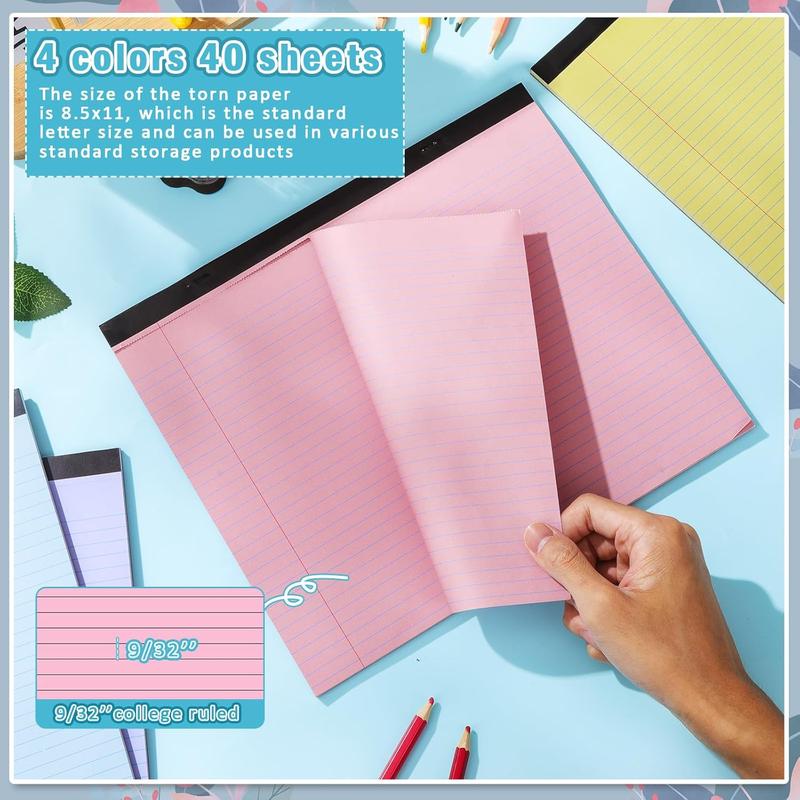 4 count 9.5" x 11" Legal Pads College Ruled Lined Pad 80 GSM Pastel Colored Notepad 40 Sheets Horizontal Lined Notebooks for Writing  Office School Work Business  Grocery Lists