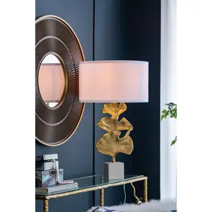 D17x30.2" Gold Ginkgo Leaf Table Lamp with Marble Base and White Drum Shade (Lamp Shade Assembly Required) On-Site shower  lamp classic  chandeliers ikea  decor home essential wyze  light living room d