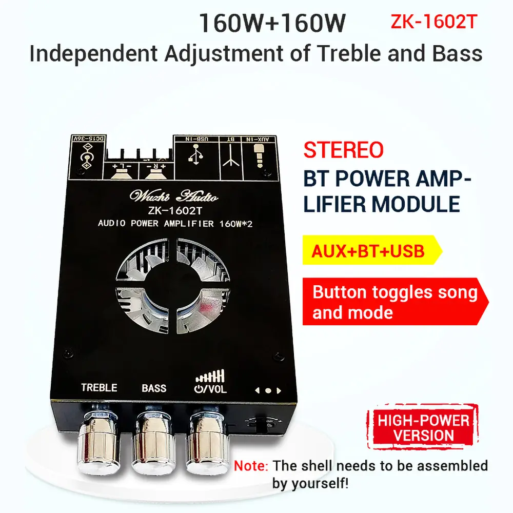 Original Wuzhi Audio ZK-1602T TDA7498E Bluetooth 5.0 Subwoofer Amplifier Board 160W+160W 2.0 Channel Audio Stereo Amplifier Board Module