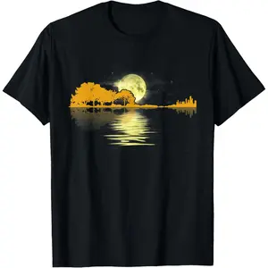 Guitar Lake Shadow Love Musician T-Shirt for Men Women Summer Casual Cotton Short Sleeve Tee