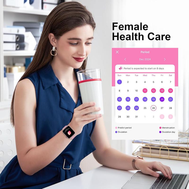 Smart Watch for Android iPhone-Call Receive/Dial/Read Message/AI Control-1.9" HD Screen-IP67 Waterproof Fitness Smartwatch-Blood Pressure/Heart Rate/SpO2/Sleep Monitor (Light Pink)